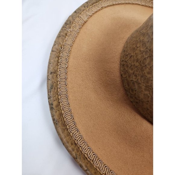 Vtg. Whittall & Shon Wool Felt & Feather Tan Large Hat